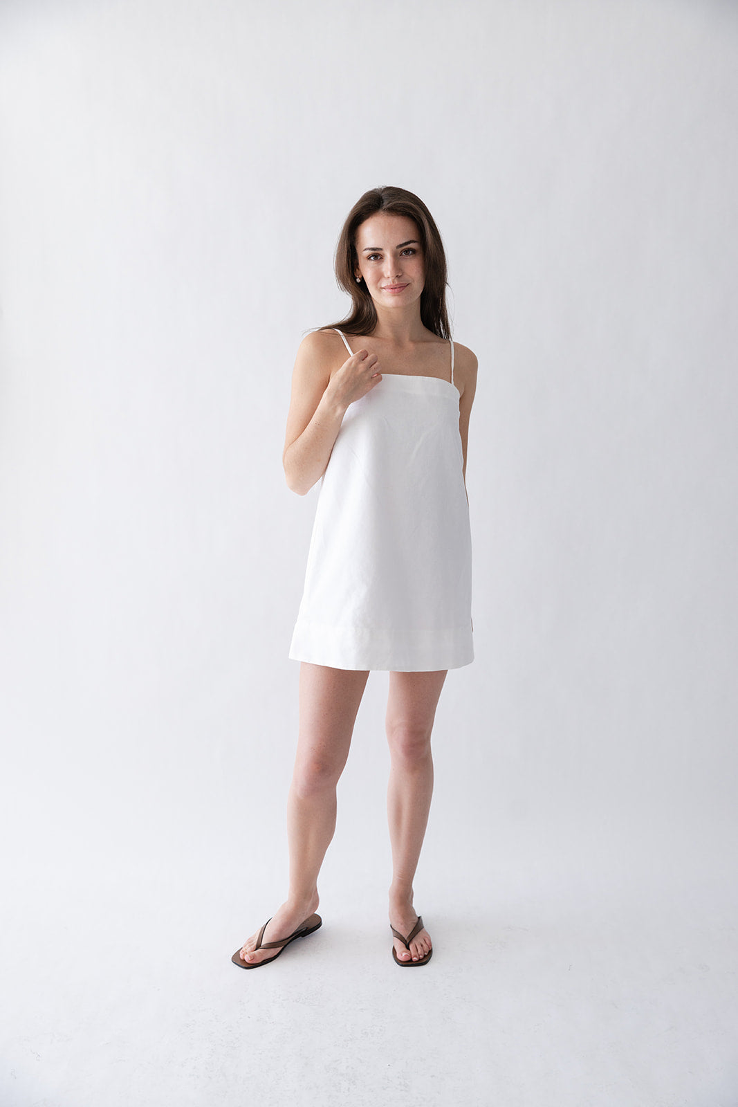 the row white dress Olinda Fit-And-Flare Midi Dress, White, Women's, M, Cocktail & Party Wedding Guest Dresses A-Line Dresses length column dress in smooth heavyweight silk with open back slit Drew Mini Dress White /